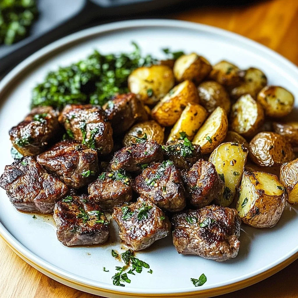 Butter Steak Bites with Garlic Herb Potatoes