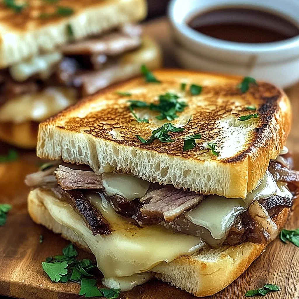 Cheesy Roast Beef Toasts with Au Jus