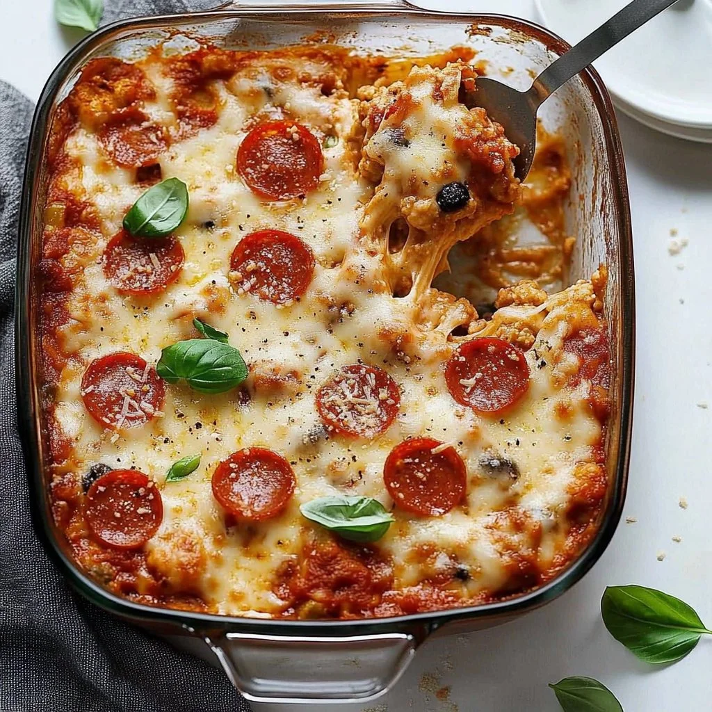 Roasted Cauliflower Pizza Casserole