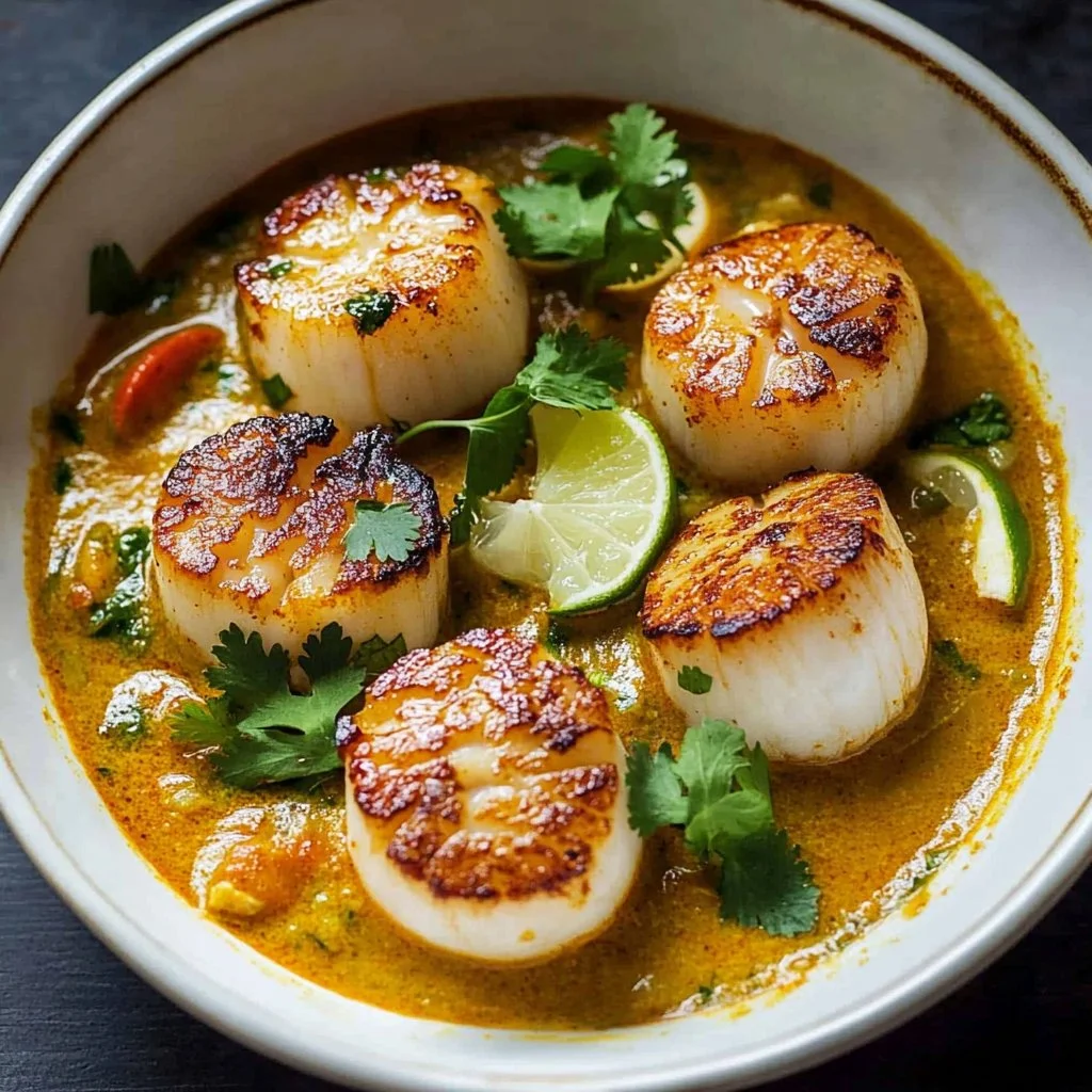 Seared Scallops with Spicy Coconut Curry Sauce