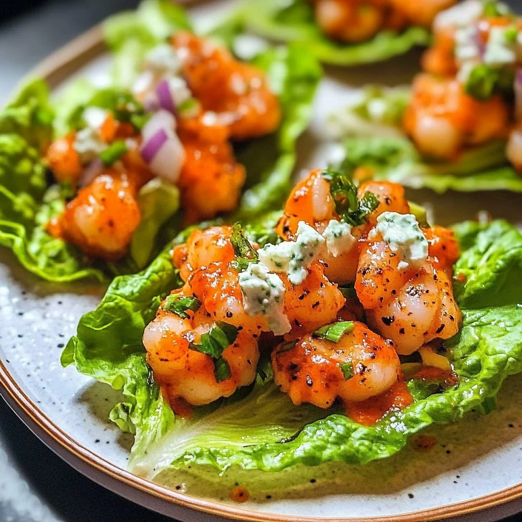 Buffalo Shrimp Lettuce Wrap Tacos