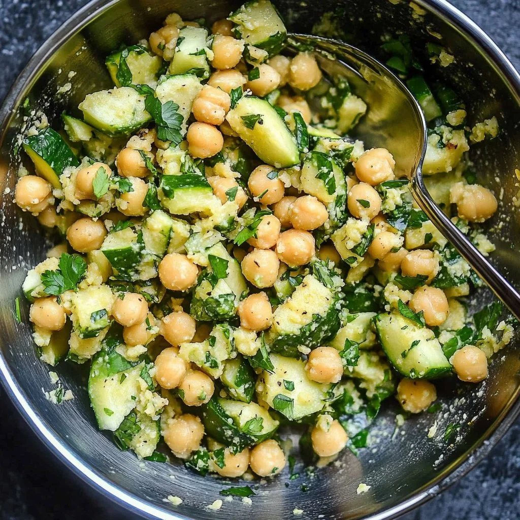 Smashed Zucchini Chickpea Salad