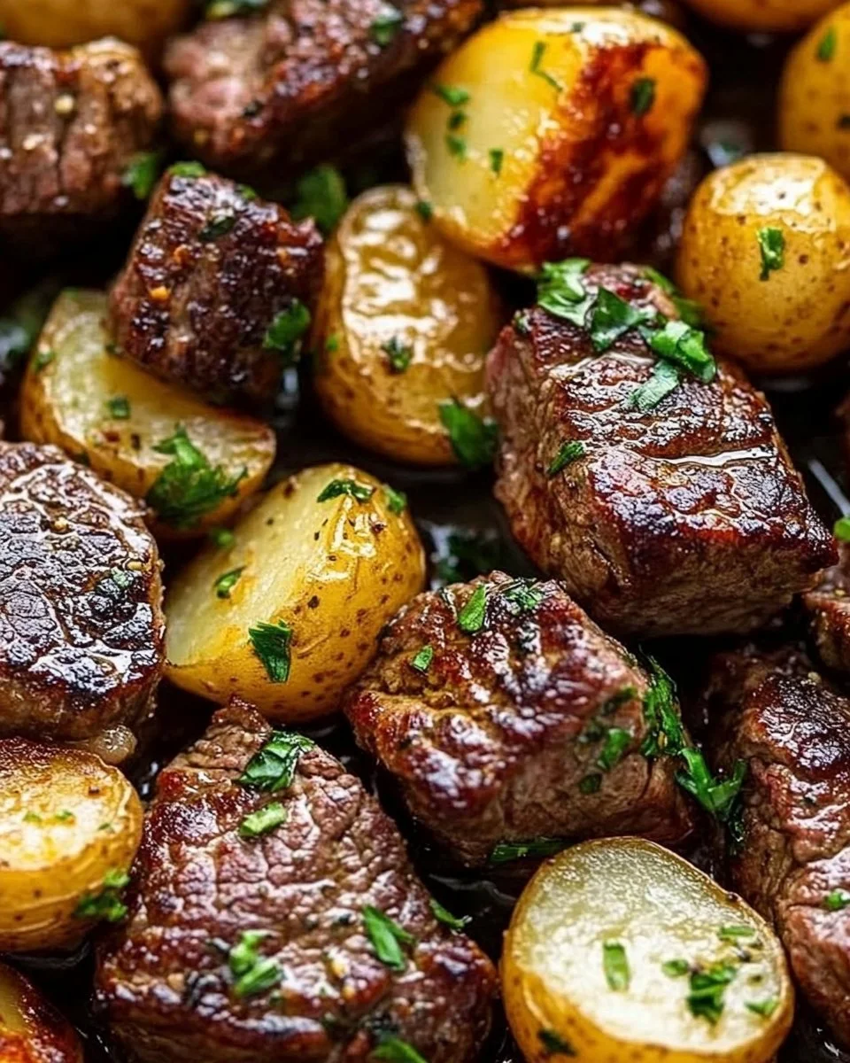 Garlic Butter Steak Bites and Potatoes