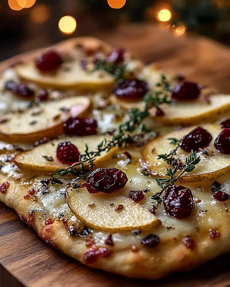 Pear, Brie, and Cranberry Flatbread with Thyme
