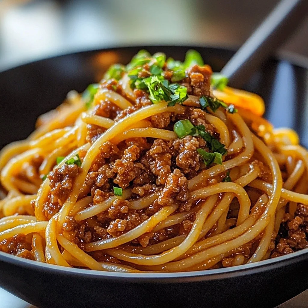 Asian Inspired Ground Beef Spaghetti with Savory Sauce