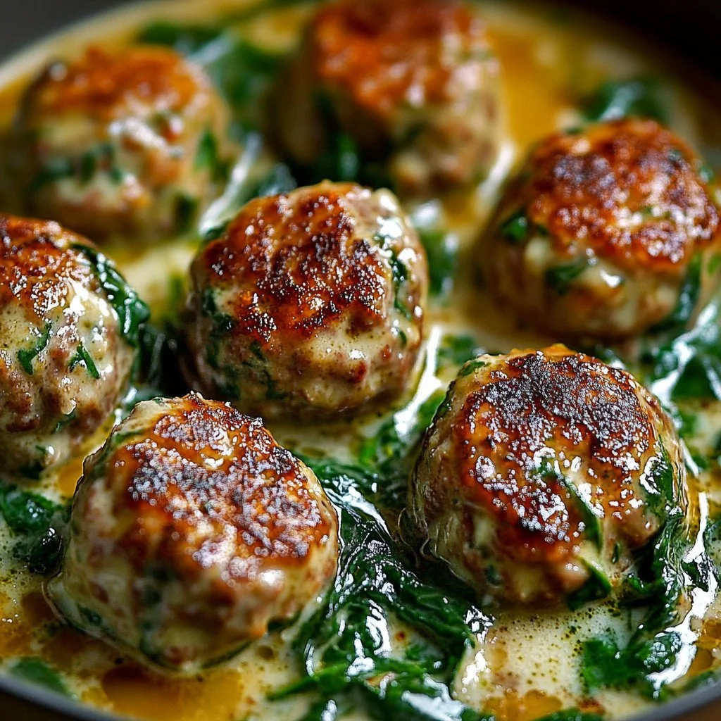 Baked Chicken Ricotta Meatballs and Spinach Alfredo Sauce