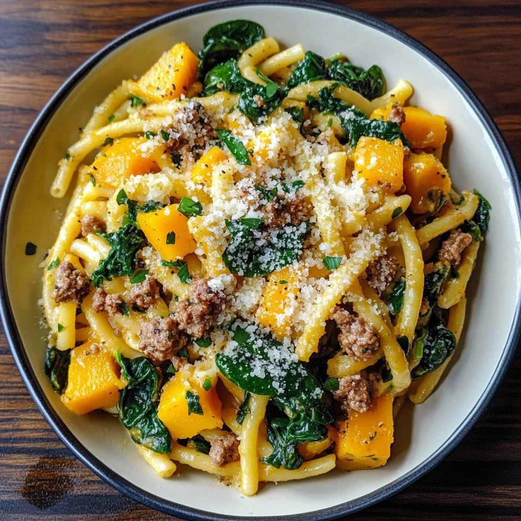 Creamy Butternut Squash Pasta with Sausage and Spinach