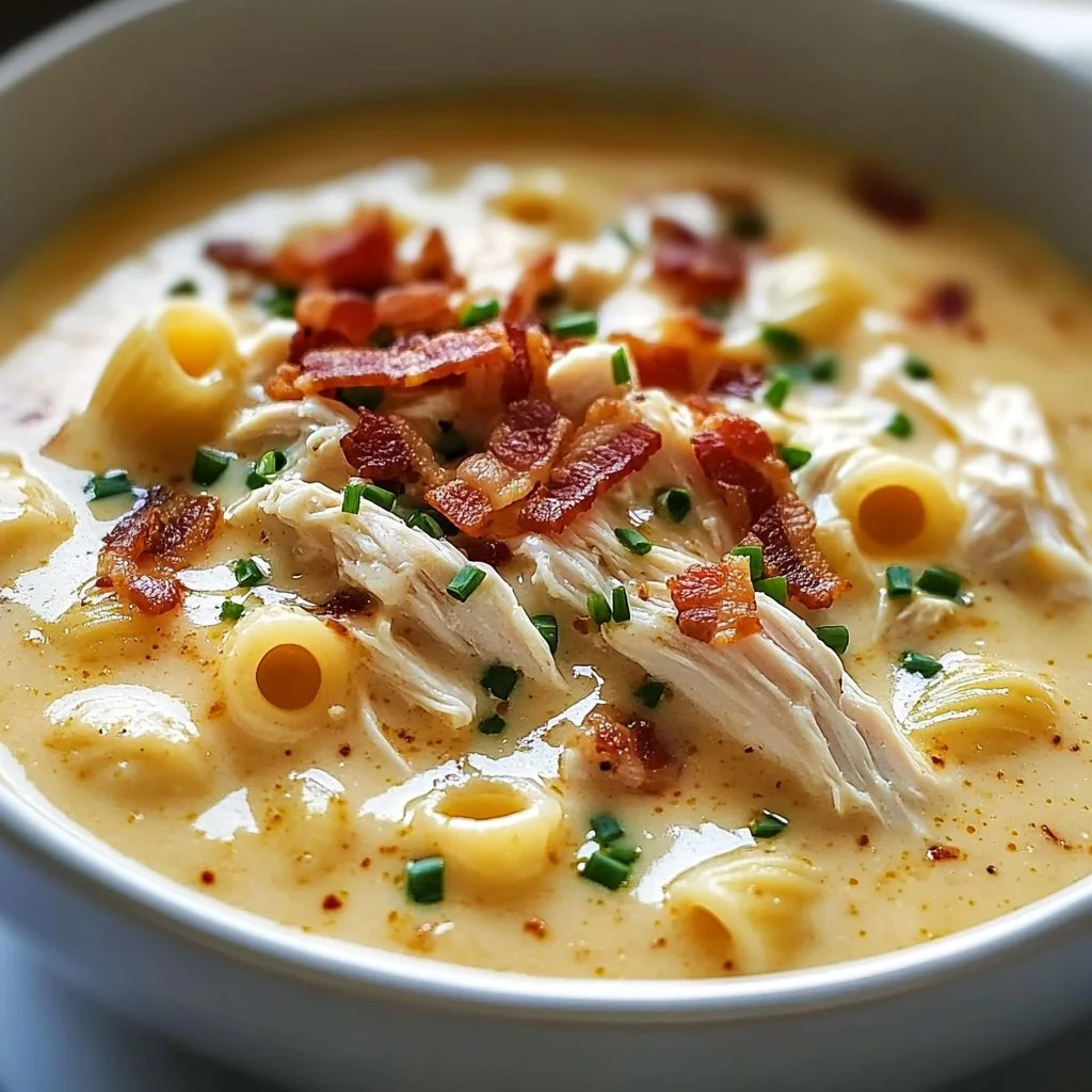 Creamy Chicken Macaroni Cheese Soup