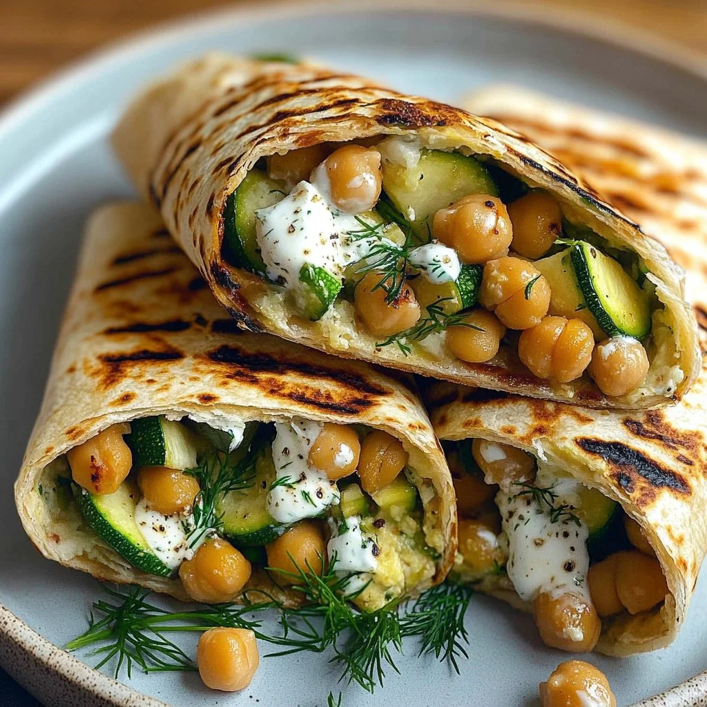 Grilled Zucchini Feta Chickpea Wrap with Herbed Yogurt