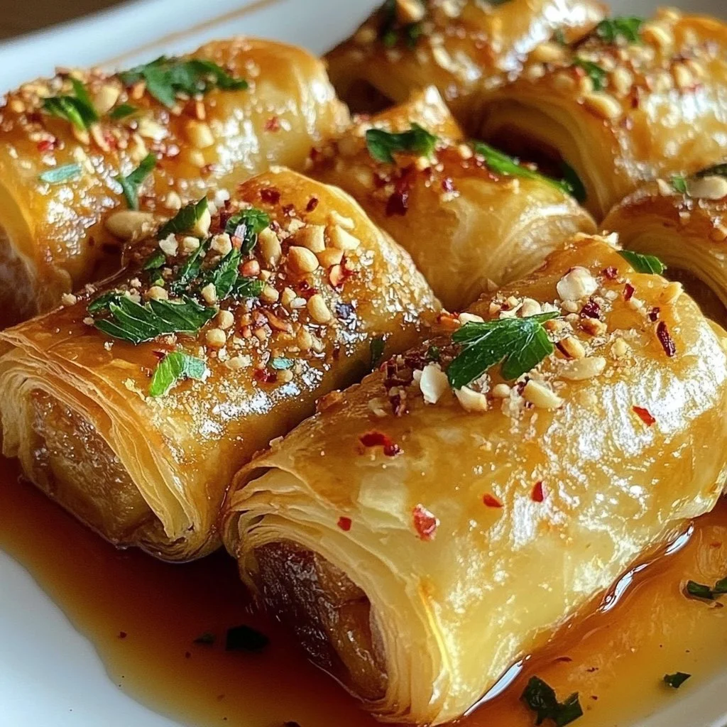 Oven Fried Feta Rolls with Chili Honey