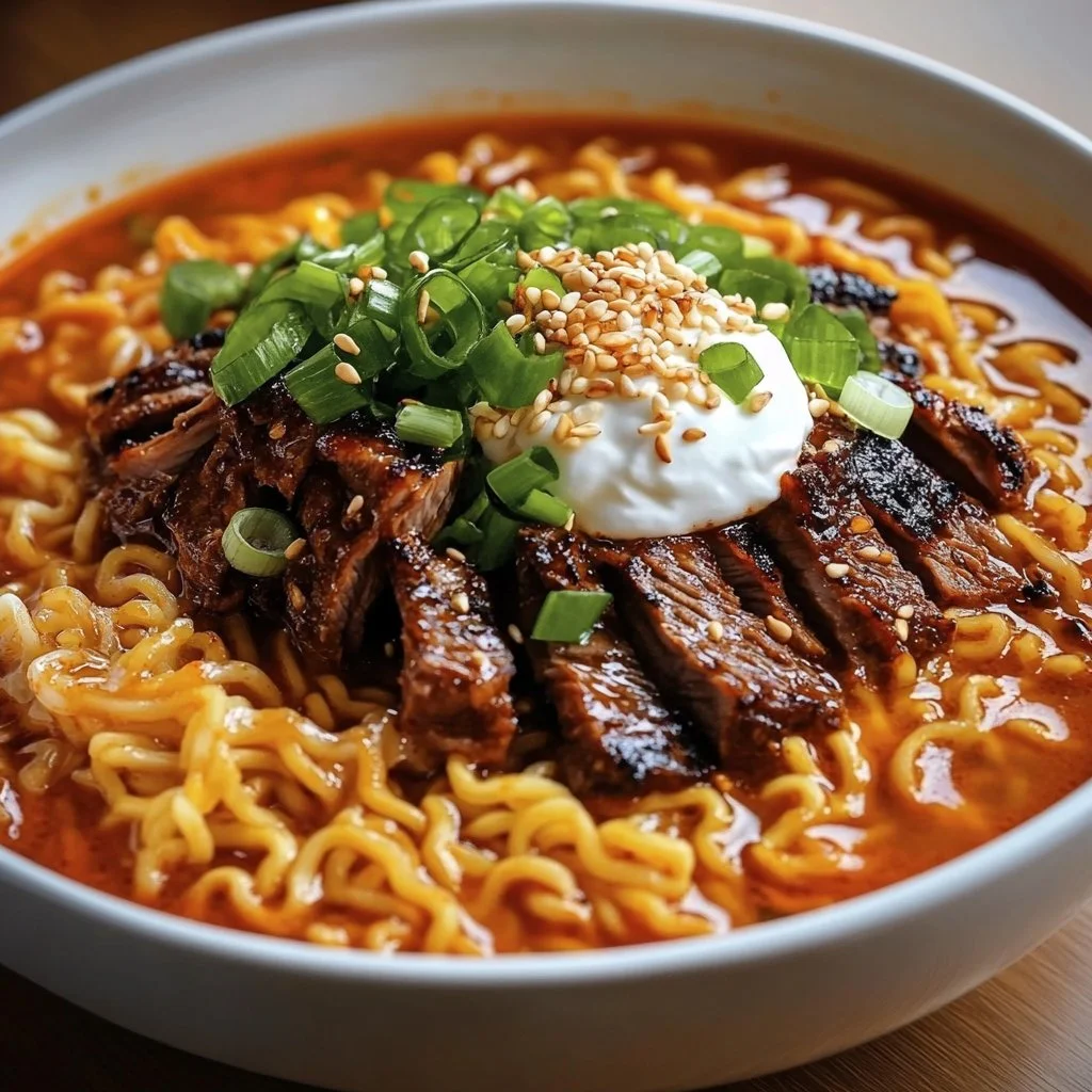 Spicy Korean Ramen With Grilled Beef Creamy Sauce
