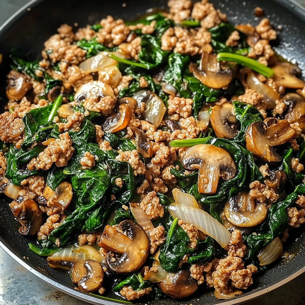 Turkey Spinach Mushroom Skillet