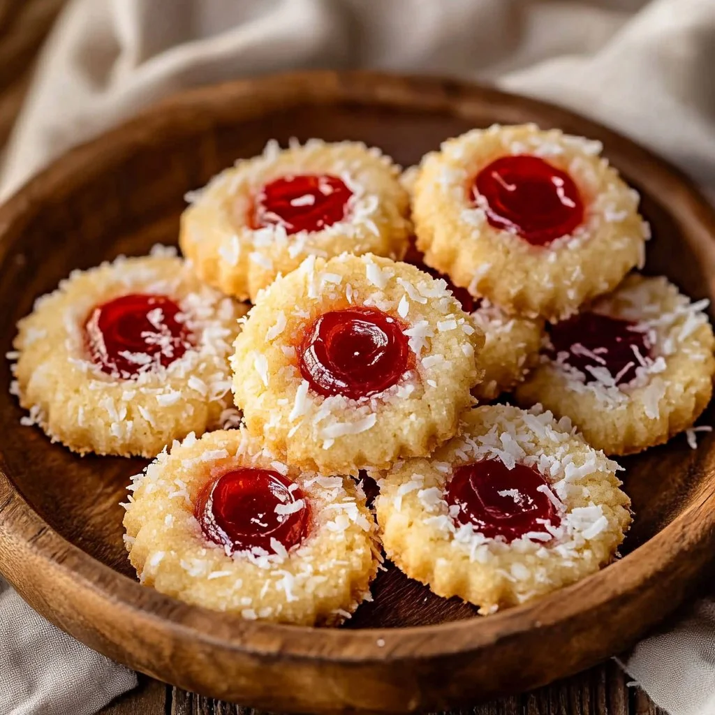 Vanilla Coconut Jam Thumbprint Cookies